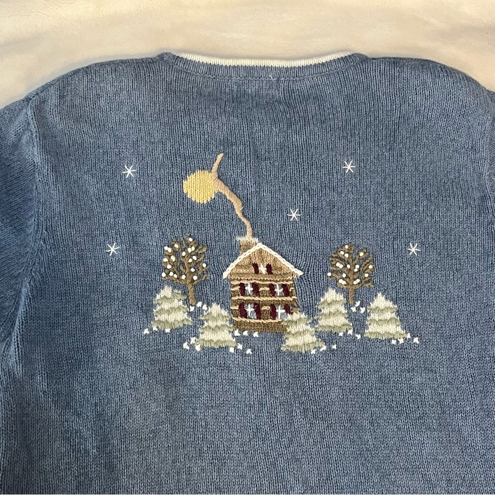 Christopher & Banks Blue Knit Vintage Ugly Christmas Sweater Grandma Embroidered - Picture 6 of 8